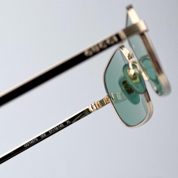 Gucci GG1457S 005 Men BRAND NEW Sunglasses Gold Green Rectangle - Picture 7 of 13